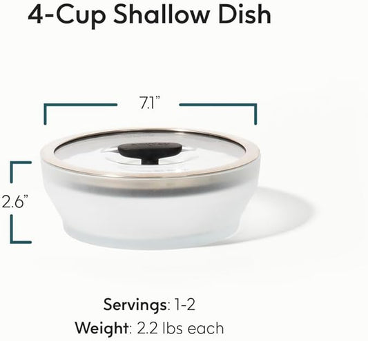 Anyday 4-Cup Microwave Cookware & Glass Container with Glass Lid, Plastic-Free Shallow Food Storage | Stackable Airtight Steamer with Vented Lid for Microwave-Safe Reheating, Steaming Vegetables