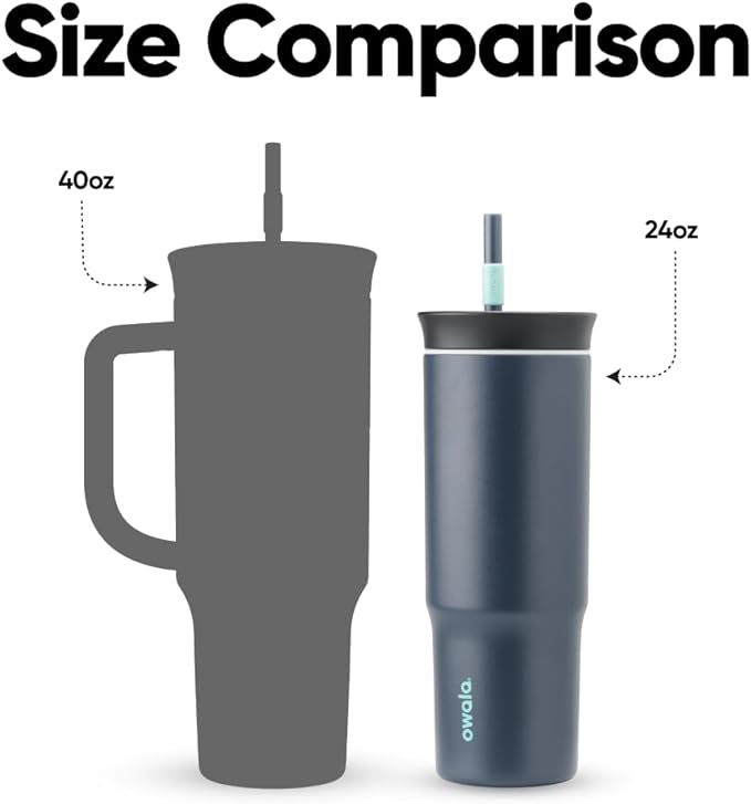 Owala Stainless Steel Triple Layer Insulated Travel Tumbler with Spill Resistant Lid and Straw, BPA Free, 24 oz, Black/Grey (Foggy Tide) (Pack of 12)