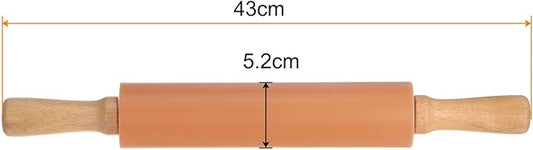 HARFINGTON Silicone Rolling Pins for Baking 17 Inch Wooden Handle Non Stick Rolling Pin Small Roller Playdough Rolling Pins for Dough Pizza Pastry Fondant Kitchen, Brown