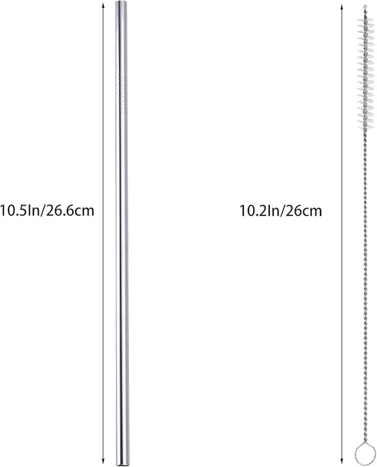10 Pcs Stainless Steel Straws, Reusable Drinking Straws, Straight Metal Straw Sets with 2 Pcs Cleaning Brushes (10.5 Inch, Silver)