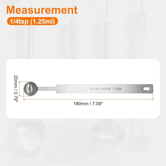HARFINGTON Single Measuring Spoon 1/4tsp (1.25ml) Teaspoon/Tablespoon 430 Stainless Steel Single Tiny Square Bowl Measuring Spoon Long Handle Measure Scoop