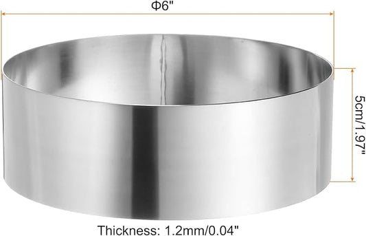 HARFINGTON Round Cake Ring 6 x 2 Inch Seamless Stainless Steel Pastry Mousse Dessert Ring Mirror Coating for Baking Cooking Making Tool