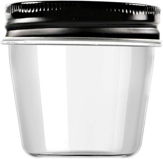 Novelinks 4 Ounce Plastic Jars with Black Lids - Refillable Round Clear Containers for Kitchen & Household Storage - BPA Free (40 Pack)