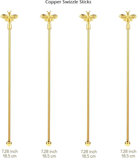 4Pcs Bumble Bee Cocktail Stirrers Swizzle Sticks Stainless Steel 7.5" Coffee Beverage Stir Sticks with Gold Decor Top for Mixing Cocktail, Hot Cocoa, Creamer