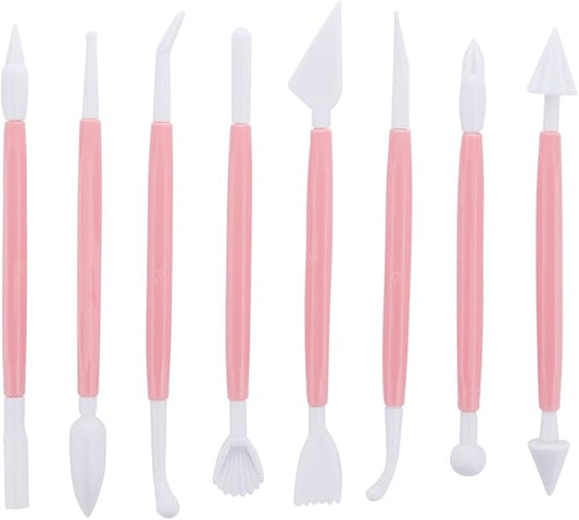 Marshmallow Fondant Cake Decorating Hand Tool 12 Pcs 5 Sets Sugarcraft Gumpaste Icing Smoother Rolling Pin Trimmer Cutter Embosser Flower Scissor Modelling Accessories Supplies Kit Pink