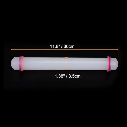 HARFINGTON Fondant Rolling Pin 12 Inch x 1.38 Inch Adjustable Guide Rings Non-Stick PP Plastic Fondant Roller Dough Roller Kitchen Decorating Tools for Cookie Pastry Pizza Clay