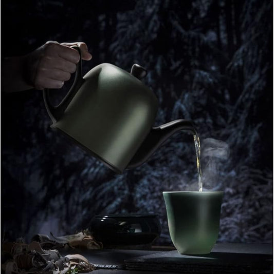 Salam Luxury French Tea Pot - Porcelain Teapot with Emerald Aluminum Cover, Ceramic Tea Kettle for Loose Tea, Removable Infuser, 4 Cup Capacity, 24oz - Emerald