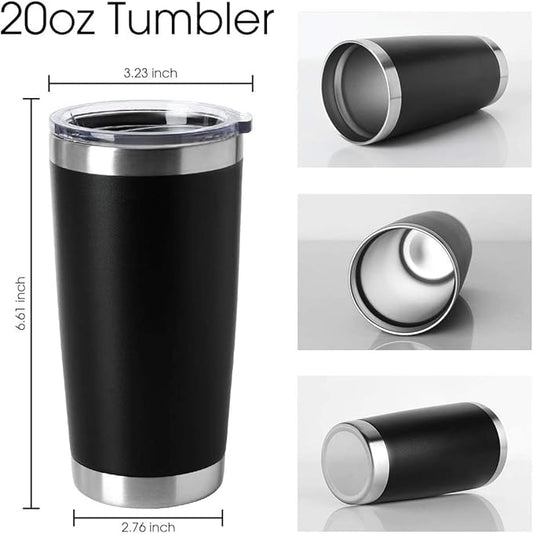 HASLE OUTFITTERS 20oz Tumblers Stainless Steel Mugs with Lid Double Wall Vacuum Insulated Coffee Cups for Cold & Hot Drinks (20oz-Black, 12 Pack)