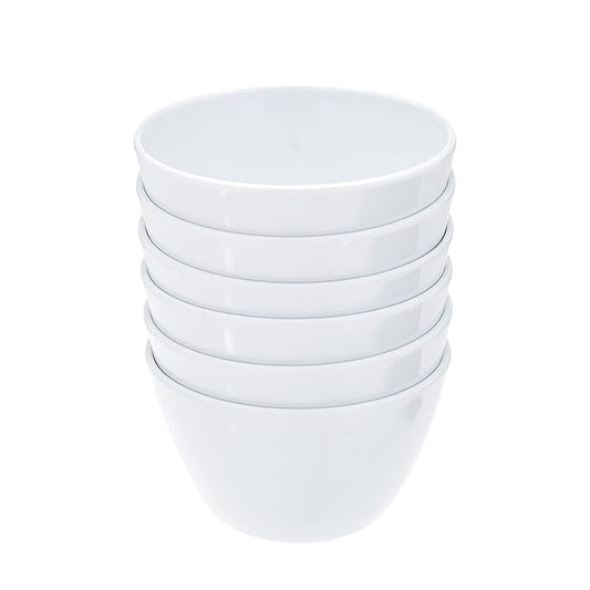 Amazon Basics Round Melamine Bowl, 8 oz, White, 6 Piece Set (Previously AmazonCommercial brand)