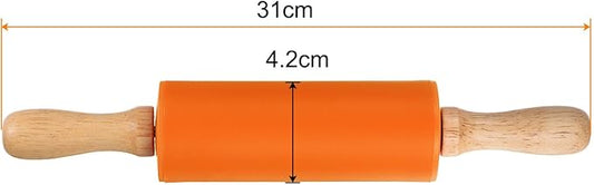 HARFINGTON Silicone Rolling Pins for Baking 12 Inch Wooden Handle Non Stick Rolling Pin Small Roller Playdough Rolling Pins for Dough Pizza Pastry Fondant Kitchen, Orange