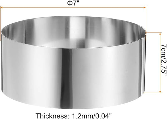 HARFINGTON Round Cake Ring 7 x 2.75 Inch Seamless Stainless Steel Pastry Mousse Dessert Ring Mirror Coating for Baking Cooking Making Tool