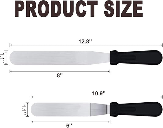 6" Small Angled+8” Straight Icing Spatula,Lmoszuak Professional food grade stainless steel cake spatula,with Sturdy & Durable Handle Spatula,Frosting smoother spatulas for cake decorating,Baking.