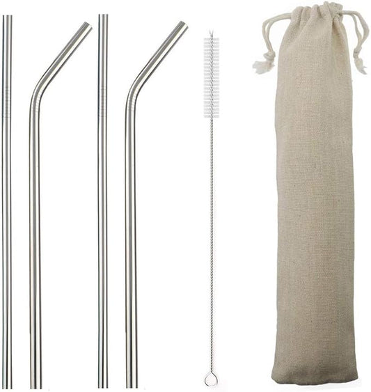 Gugrida Metal Straws Stainless Steel Straws 8.5" Drinking Straws Reusable 4 Set - Ultra Long Muti Color-Cleaning Brush for 20/30 Oz for Trail Tumblers Yeti RTIC SIC Ozark (2 Straight|2 Bent|1 Brush)