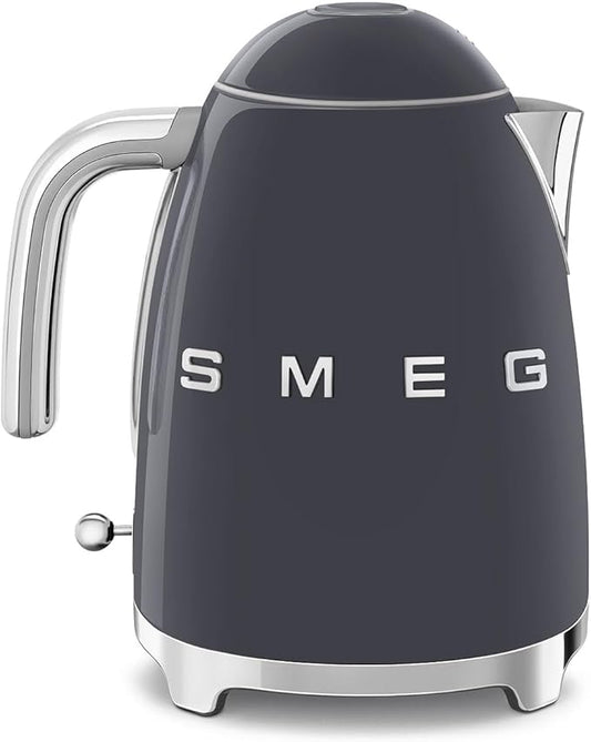 SMEG 50's Retro Style 7-Cup Electric Water Kettle with Automatic Shutoff, Removable Base, and Water Indicator, KLF03GRUS,Grey