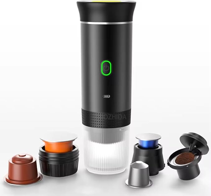 3-in-1 Portable Coffee Maker – Electric Espresso Machine for Travel – Compatible with Ground Coffee, NS & DG Capsules – USB-C Rechargeable Portable Espresso Maker (Green)