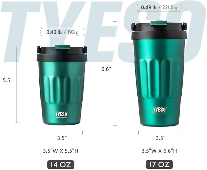 TYESO Stainless Steel Portable Tumbler with Flip Lid,Travel Mug with Concealed Carry Handle, Leakproof Insulated Coffee Cup (BLUE, 17 OZ)