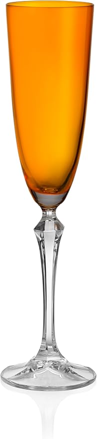 Barski Champagne Flute Glasses - Set of 4 - Assorted Colored Cup with Clear Stem - Each Glass is 7 oz., for Prosecco, Sparkling Wine, Mimosas, Cocktails, Weddings Anniversaries - Made in Europe