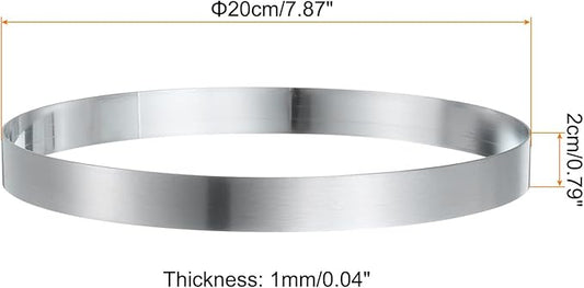 HARFINGTON Round Cake Ring 7.87 x 1 Inch Seamless Stainless Steel Pastry Mousse Dessert Ring Mirror Coating for Baking Cooking English Muffins Crumpet Making Tool