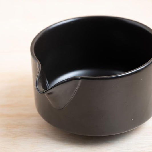 Naoki Matcha Traditional Ceramic Chawan Matcha Tea Bowl with Pour Spout Set - Hand Made Ceramic with Black Matte Glaze - For Perfectly Whisked Matcha Green Tea (18 Ounce)