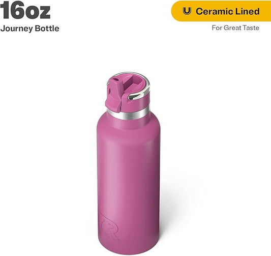 RTIC 16oz Journey Bottle Metal Stainless Steel Vacuum Insulated, BPA Free, Reusable, for Water, Hot and Cold Drinks, Travel, Sports, Camping, Orchid