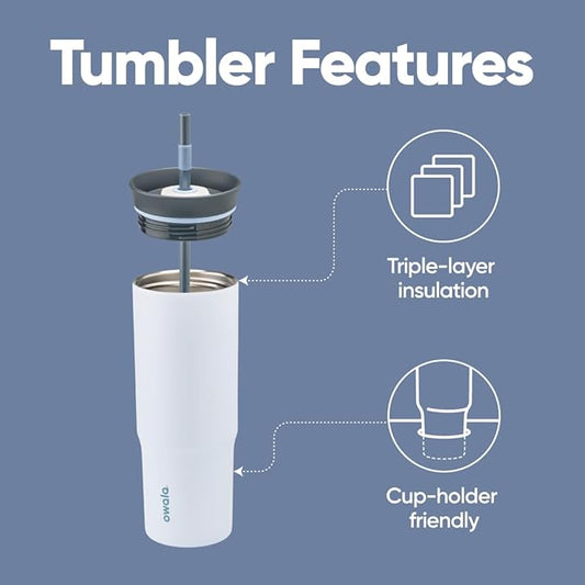 Owala Stainless Steel Triple Layer Insulated Travel Tumbler with Spill Resistant Lid and Straw, BPA Free, 24 oz, Grey/Blue (The Great Blue) (Pack of 12)