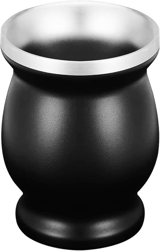 LA FEE Yerba Mate Natural Gourd/Tea Cup Set Brown (Original Traditional Mate Cup - 8 Ounces),Includes Yerba Mate Straw & Cleaning Brush,Stainless Steel | Double-Walled | Easy to Clean (Black)