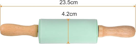 HARFINGTON Silicone Rolling Pins for Baking 9.25 Inch Non-Stick Silicone Surface Wooden Handle Rolling Pin Small Roller Playdough Rolling Pins for Fondant Kitchen Dough Pizza, Green