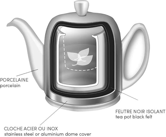 Salam Luxury French Tea Pot - Porcelain Teapot with Blue Aluminum Cover, Ceramic Tea Kettle for Loose Tea, Removable Infuser, 4 Cup Capacity, 24oz - Colbalt Blue