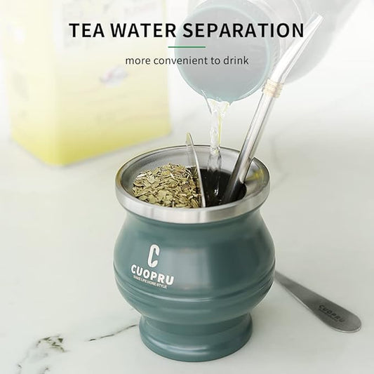 Stainless Steel Yerba Mate Cup and Set - 6.7 oz, Army Green, Modern Design