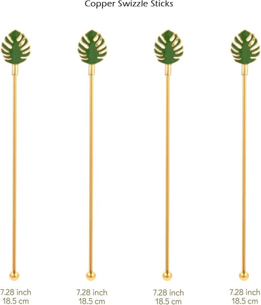 Palm leaf Drink Stirrer Sticks Stainless Steel Coffee Beverage Stirrers,Set of 4 Cocktail Swizzle Stick,7.5", Multicolor