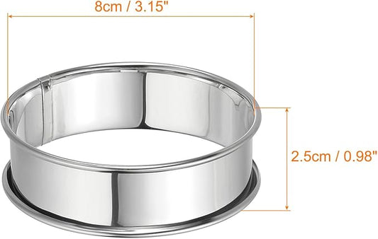HARFINGTON 8pcs Crumpet Rings 3.15" Nonstick Round Cake Ring Stainless Steel Double Rolled English Pastry Rings for Kitchen Baking Crumpet Dessert, Silver