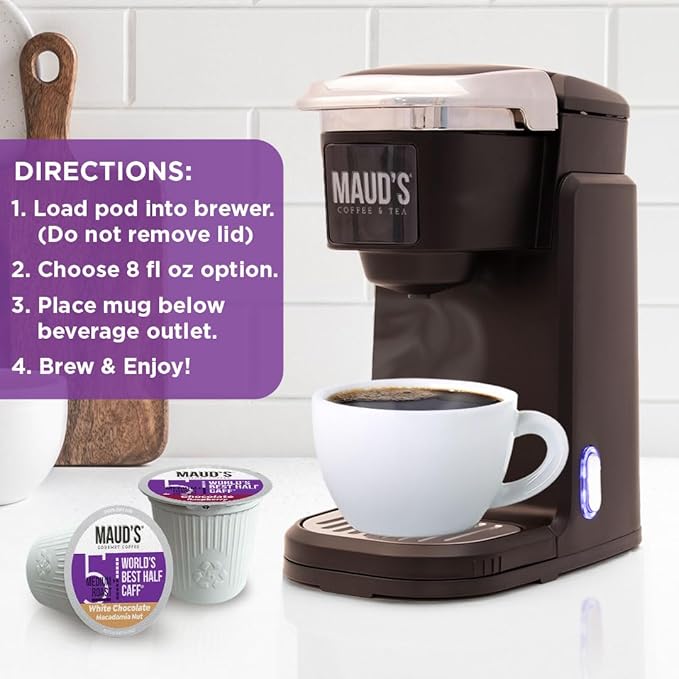 Maud's Half Caff Coffee Pods Variety Pack, 48 ct, 6 Assorted Flavors, Medium Roast Coffee in Recyclable Single Serve Pods – 100% Arabica Coffee, Compatible with Keurig K Cups Maker