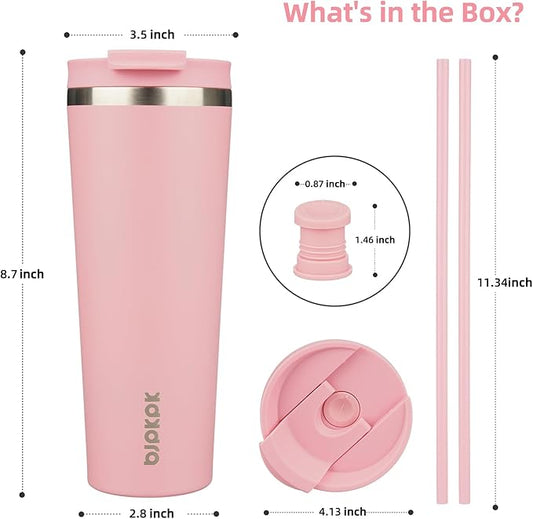 BJPKPK 26oz Tumbler With lid And Straw Stainless Steel Travel Coffee Mug Insulated Tumblers Cups,Light Pink