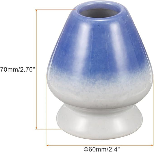 HARFINGTON Ceramic Chasen Stand 70mm Matcha Whisk Holder Teas Set Whisks Stand Traditional Matcha Tea Chasen Holder Tea Set Accessories for Tea Tasting, White/Blue