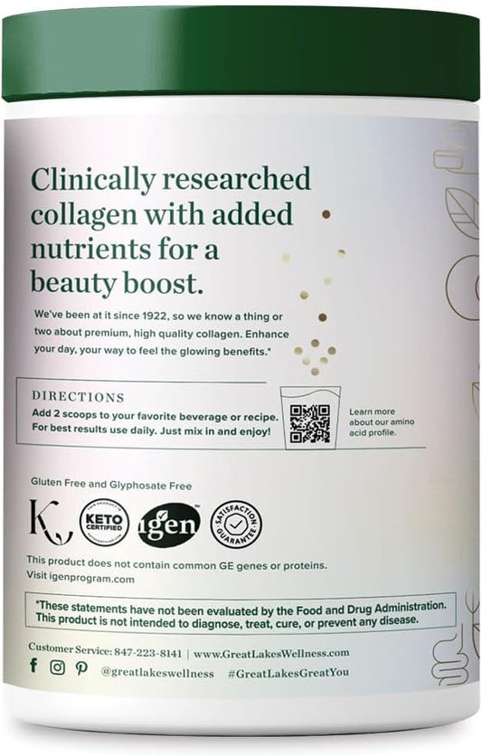 Great Lakes Wellness Beauty Boost Advanced Collagen Peptides Powder with Hyaluronic Acid, Biotin, Vitamin C - Skin Elasticity and Hydration - Raspberry Lemonade Flavor - Non-GMO, Keto, Kosher - 8 oz
