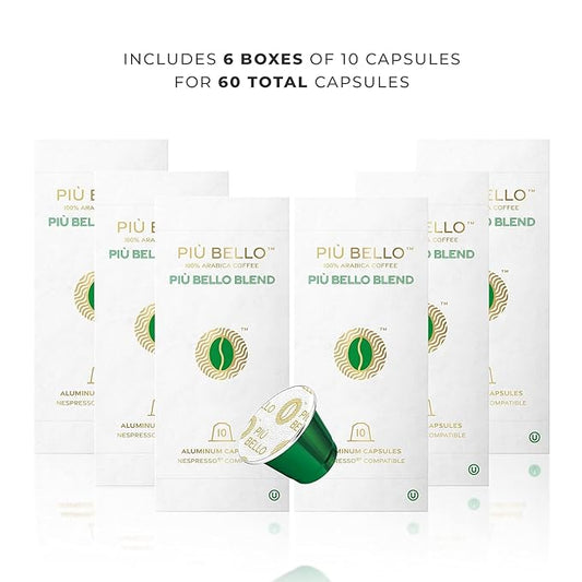 Piu Bello Blend Espresso Coffee Pods for Nespresso Original Machines – Compatible Capsules Pack – Rich & Balanced Taste – Strong Italian Espresso Flavor – Kosher Certified (60 Count, Single Flavor)
