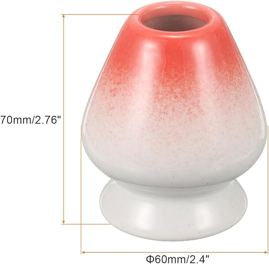 HARFINGTON Ceramic Chasen Stand 70mm Matcha Whisk Holder Teas Set Whisks Stand Traditional Matcha Tea Chasen Holder Tea Set Accessories for Tea Tasting, White/Red