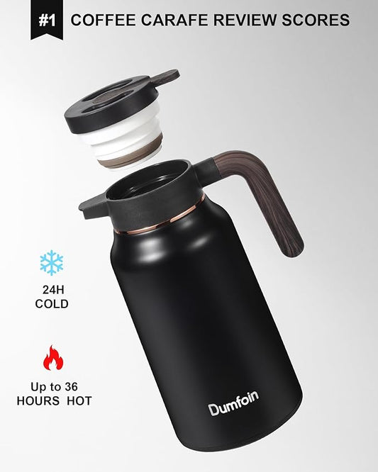 Carafes for Hot Liquids 70 oz - 12 Hour Stainless Steel Thermal Coffee Carafe-Insulated Coffee Carafes For Keeping Hot/Cold Coffee, Tea, Water, Drink Dispenser for Parties(2 Black)