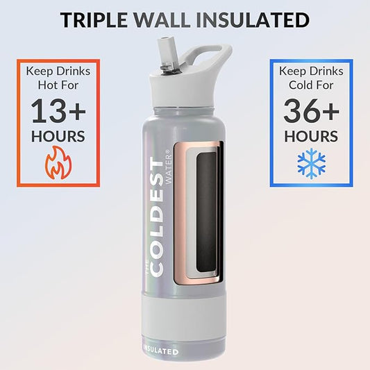 Coldest Insulated Water Bottle with Straw Lid - Stainless Steel Metal Insulated Bottle for Men & Women (Supernova Silver Glitter, 40 oz)