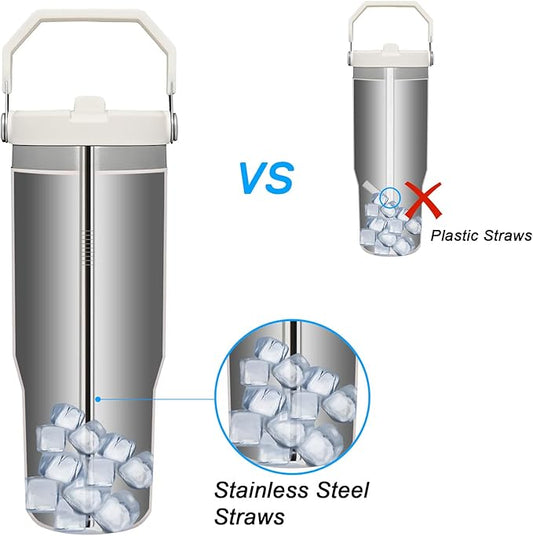 Metal Straws Reusable for Stanley Iceflow Flip 30oz Tumbler,6 Pack Replacement Stainless Steel Straws with 2PCS Straw Cleaner Brush for Stanley Accessories (Stainless Steel, for Stanley Iceflow 30oz)