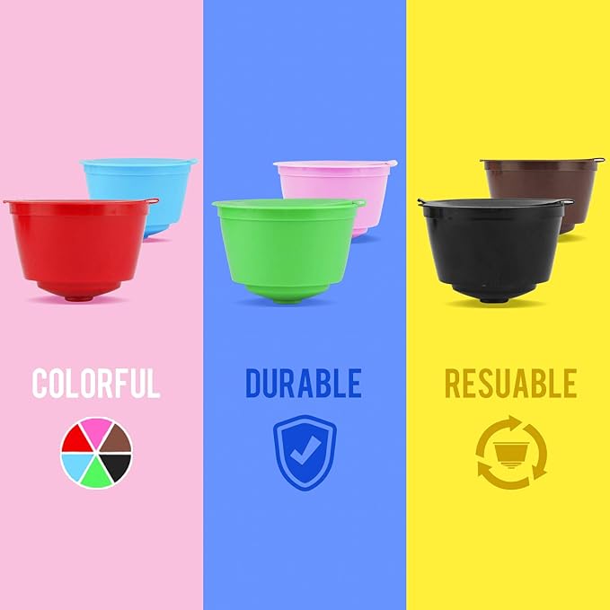 BRBHOM Colorful Dol*e Gu*to Refillable Capsules Pods,6 Refillable Coffee Capsule Reusable Coffee Filter Compatiable with Dol*e G*sto(6 Pcs colorful)