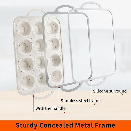 2Pack Silicone Muffin Pan For Baking With Metal Reinforced Frame, 12 Cup Nonstick Cupcake Pan, BPA Free Silicone Mini Muffin Pan, Cupcake Baking Pan Molds for Oven With Silicone Brush(Small Size)