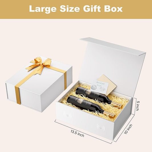 HongCai printing Large Gift Box with Lids White: 2 Pack 13.5×10×5 Inches Packaging with Magnetic Lid - Holds Valentines Christmas Bridesmaid Gifts - Ideal for Couples Friends Family