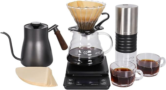 SOTECH Outdoor Coffee Hand Brewing Set Easy Operate Portable Travel Bag With Electric Grinder Hand Brewing Pot 850Ml For Outdoor Camping Rv Hiking Picnic (Coffee Set For 2 Cups)