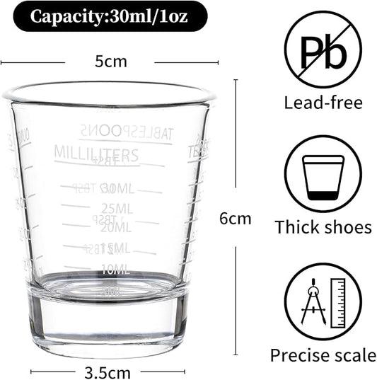 Shot Glasses Measuring cup Espresso Shot Glass Liquid Heavy Glass Wine Glass 2 Pack 26-Incremental Measurement 1oz, 6 Tsp, 2 Tbs, 30ml By BCnmviku (2pack-White)