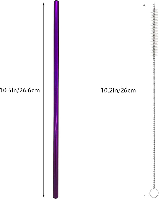 10 Pcs Stainless Steel Straws, Reusable Drinking Straws, Straight Metal Straw Sets with 2 Pcs Cleaning Brushes (10.5 Inch, Purple)