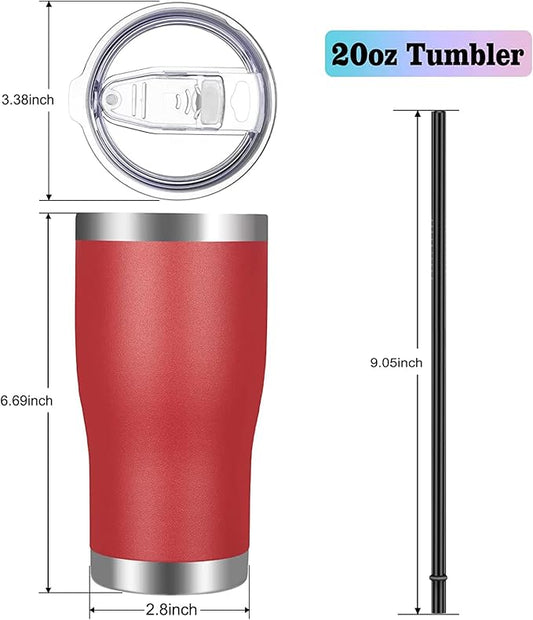 VEGOND 20oz Tumbler Stainless Steel Tumbler Cup with Lid And Straw Vacuum Insulated Double Wall Travel Coffee Mug(Brick Red 12 Pack)