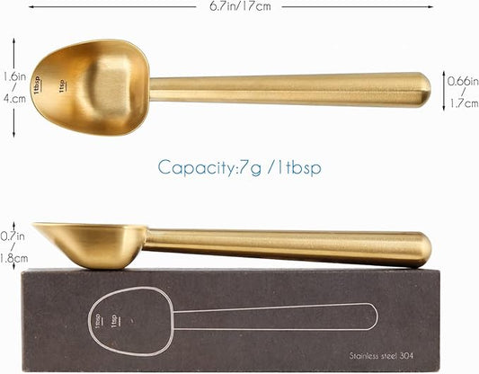Easyworkz Stainless Steel Long Hollow Handle Coffee Scoop,7g Measuring Spoon for Ground Coffee and Loose Leaf Tea, Brass Gold