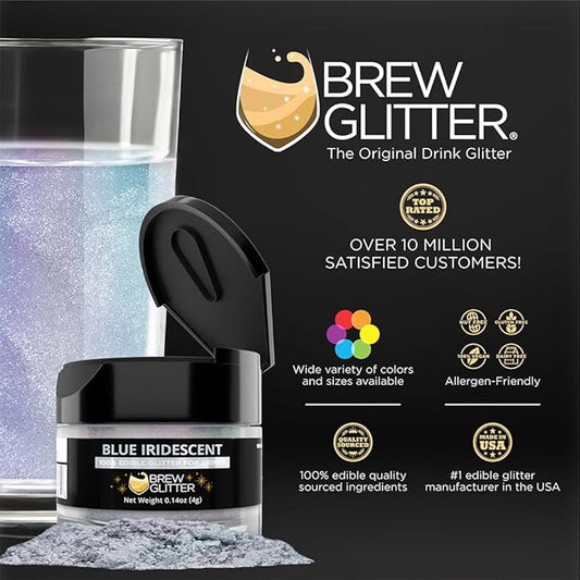Brew Glitter Iridescent Blue Edible Drink Glitter 1x 4g Jar for Cocktails, Beer, & Beverages