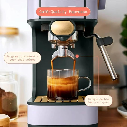Beautiful Slim Espresso Maker by Drew Barrymore – 20‑Bar Pressure, Dual‑Spout 52 mm Portafilter, 50 oz Removable Tank, 2‑in‑1 Steam Wand & Touch Controls (Lavender)